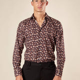 Camicia da Uomo Fantasia Floreale Manica Lunga con Collo Francese, OE1F2W5C13 MORO OVER-D