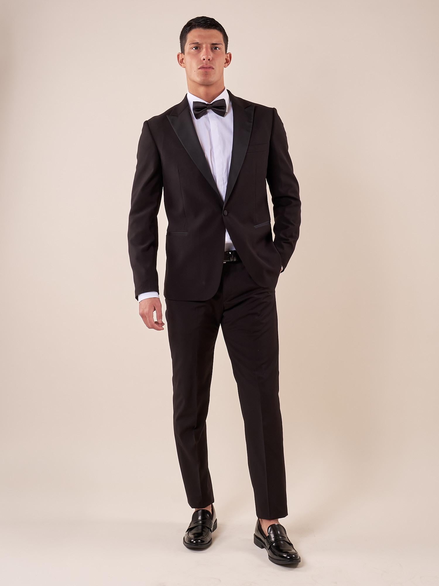 Abito classico cerimonia giacca rever a lancia in raso uomo. TM/NAPOLIPRL NERO ITALIAN FORMAT