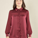 Camicia donna in georgette con inserti in raso. Bottoncini e polsini in raso. CA003056 BORDEAUX ARTIGLI