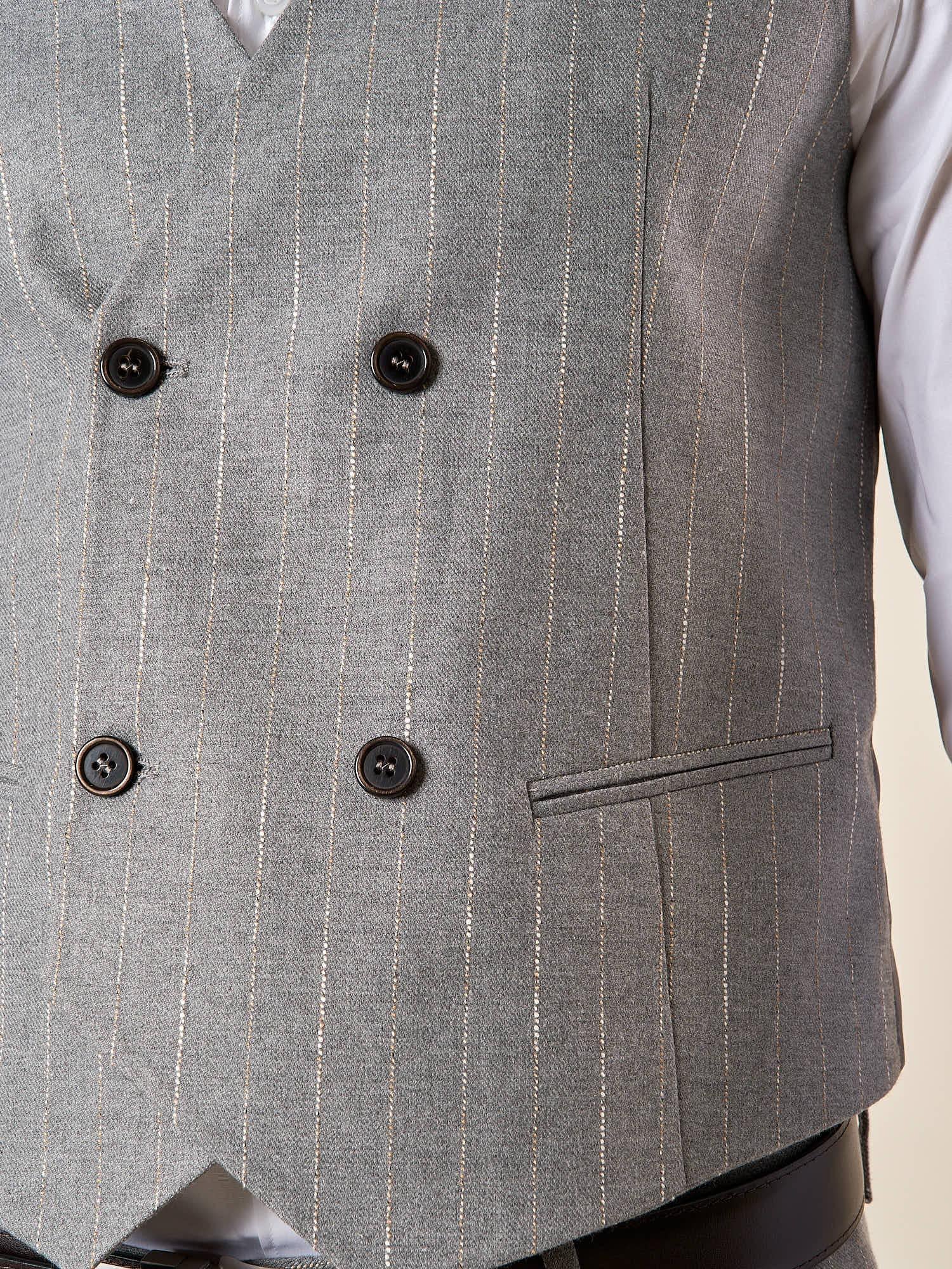 Gilet da Uomo Doppio Petto in Tessuto Gessato  Eleganza Sartoriale con Tasche a Frisi OE12W5I01 GRIGIO OVER-D