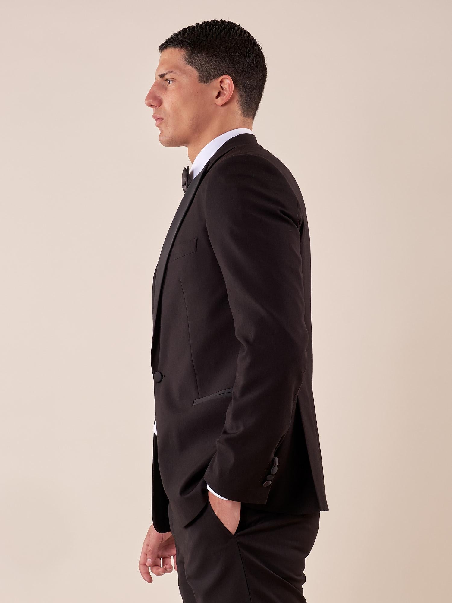 Abito classico cerimonia giacca rever a lancia in raso uomo. TM/NAPOLIPRL NERO ITALIAN FORMAT