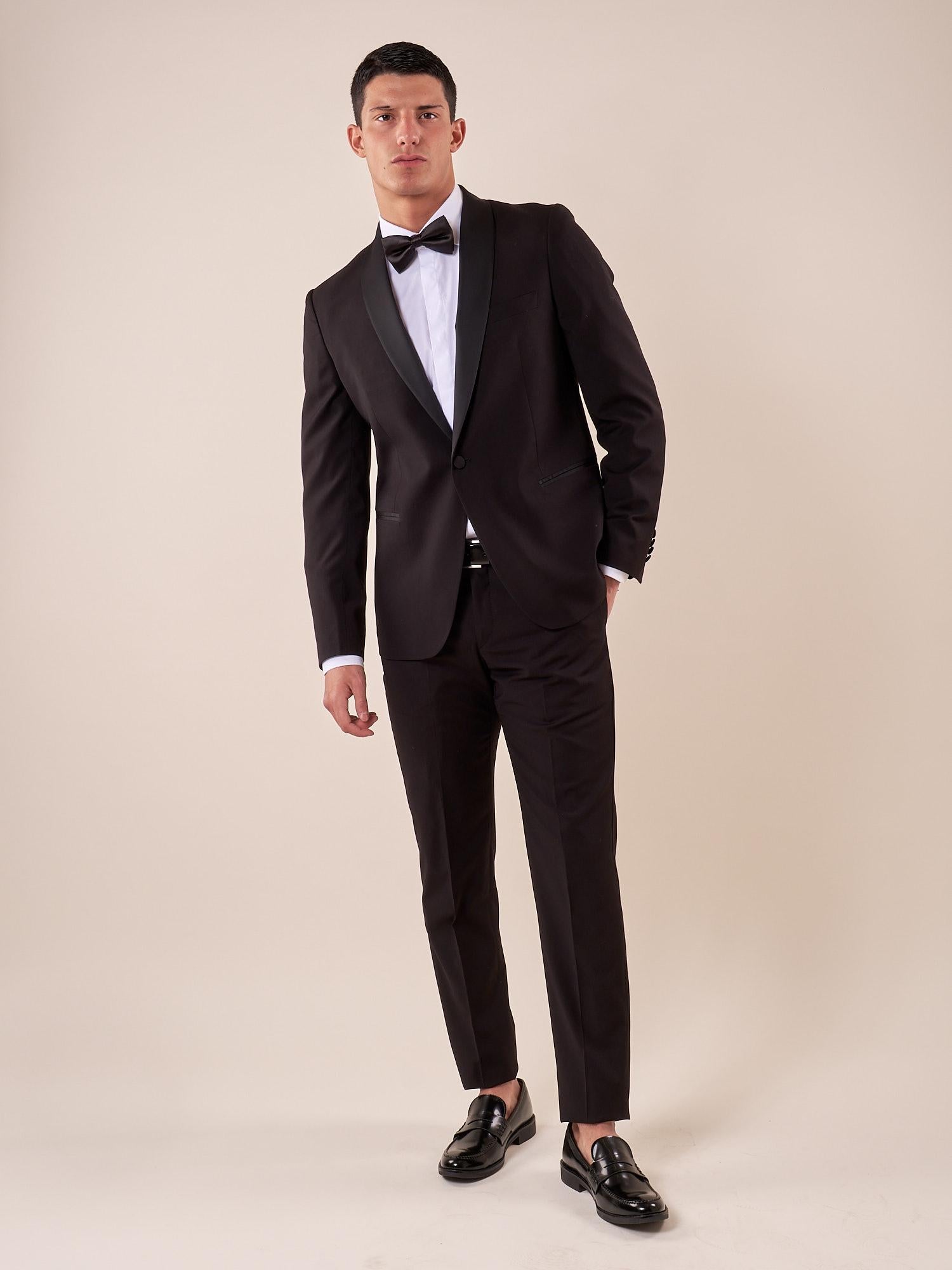 Abito smoking cerimonia elegante giacca monopetto uomo TM/NAPOLIPRS NERO ITALIAN FORMAT