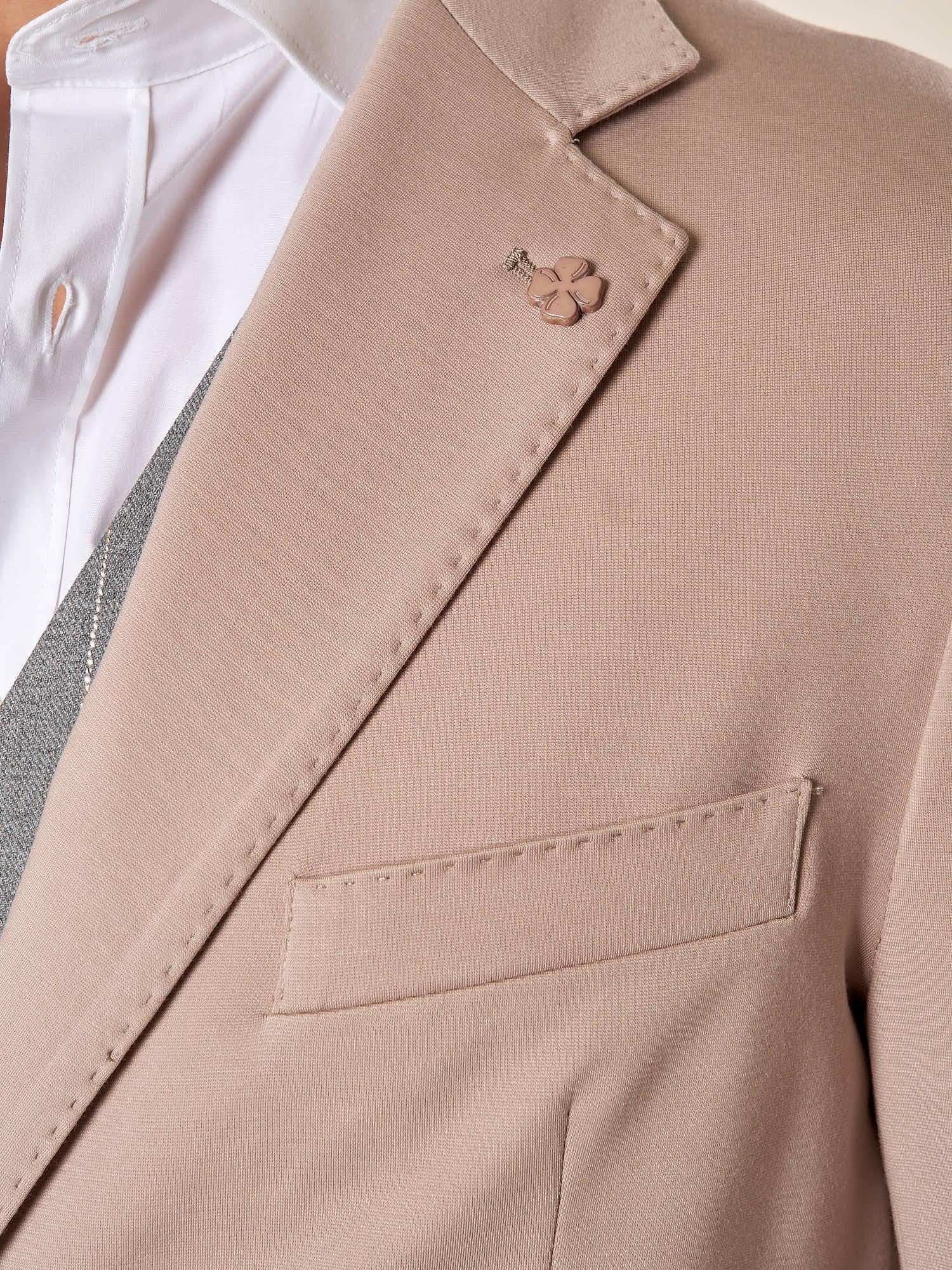 Giacca da Uomo Elegante in Tessuto Punto Milano  Due Bottoni, Tasche a Toppa. OE1F2W5G17 BEIGE OVER-D