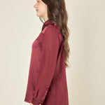 Camicia donna in georgette con inserti in raso. Bottoncini e polsini in raso. CA003056 BORDEAUX ARTIGLI