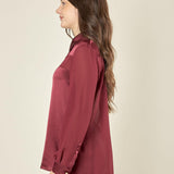 Camicia donna in georgette con inserti in raso. Bottoncini e polsini in raso. CA003056 BORDEAUX ARTIGLI