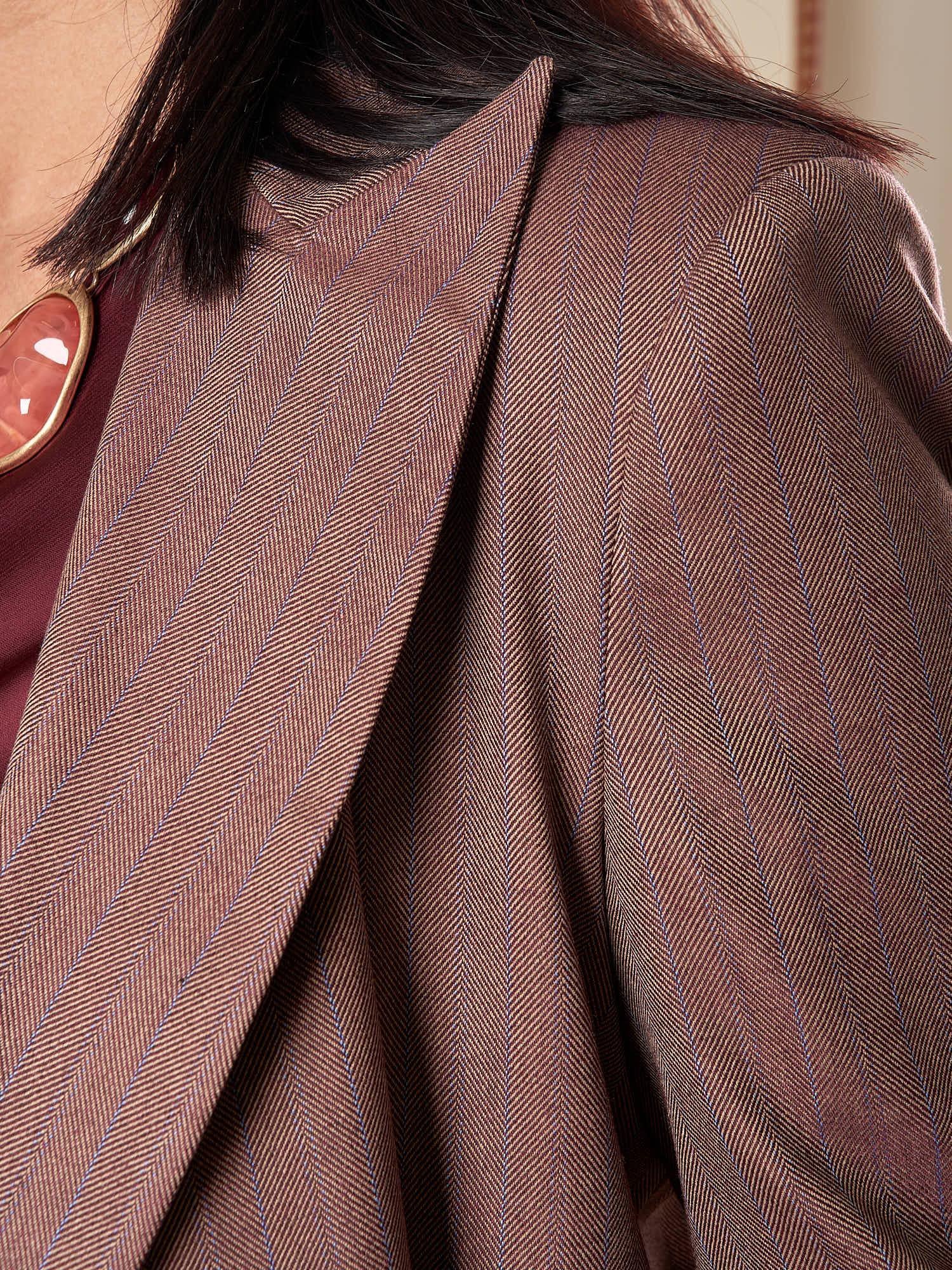 Giacca Donna Curvy doppiopetto in tessuto spigato con riga gessata. F646YBFDEMETRA AMARONE Lizalù