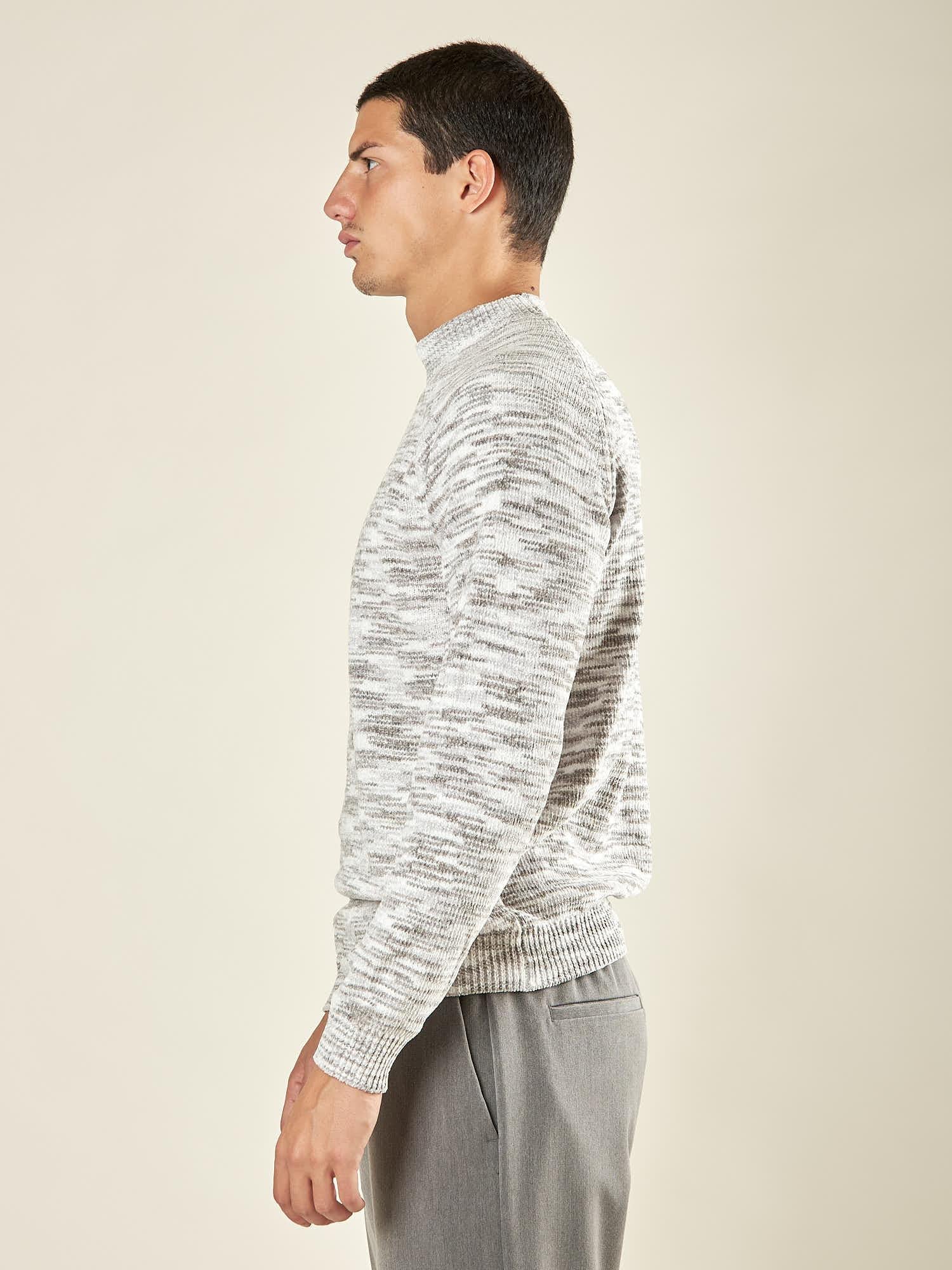 Maglia Uomo Manica Lunga Fantasia in Ciniglia con Girocollo Alto. Comfort e Stile Invernale. OE1F2W5M67 GRIGIO OVER-D