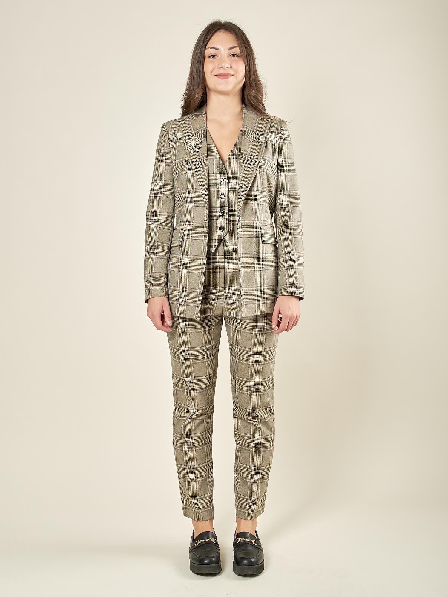 Giacca donna monopetto in Principe di Galles. Eleganza sartoriale e femminilità contemporanea. GI003812 BEIGE/MORO ARTIGLI