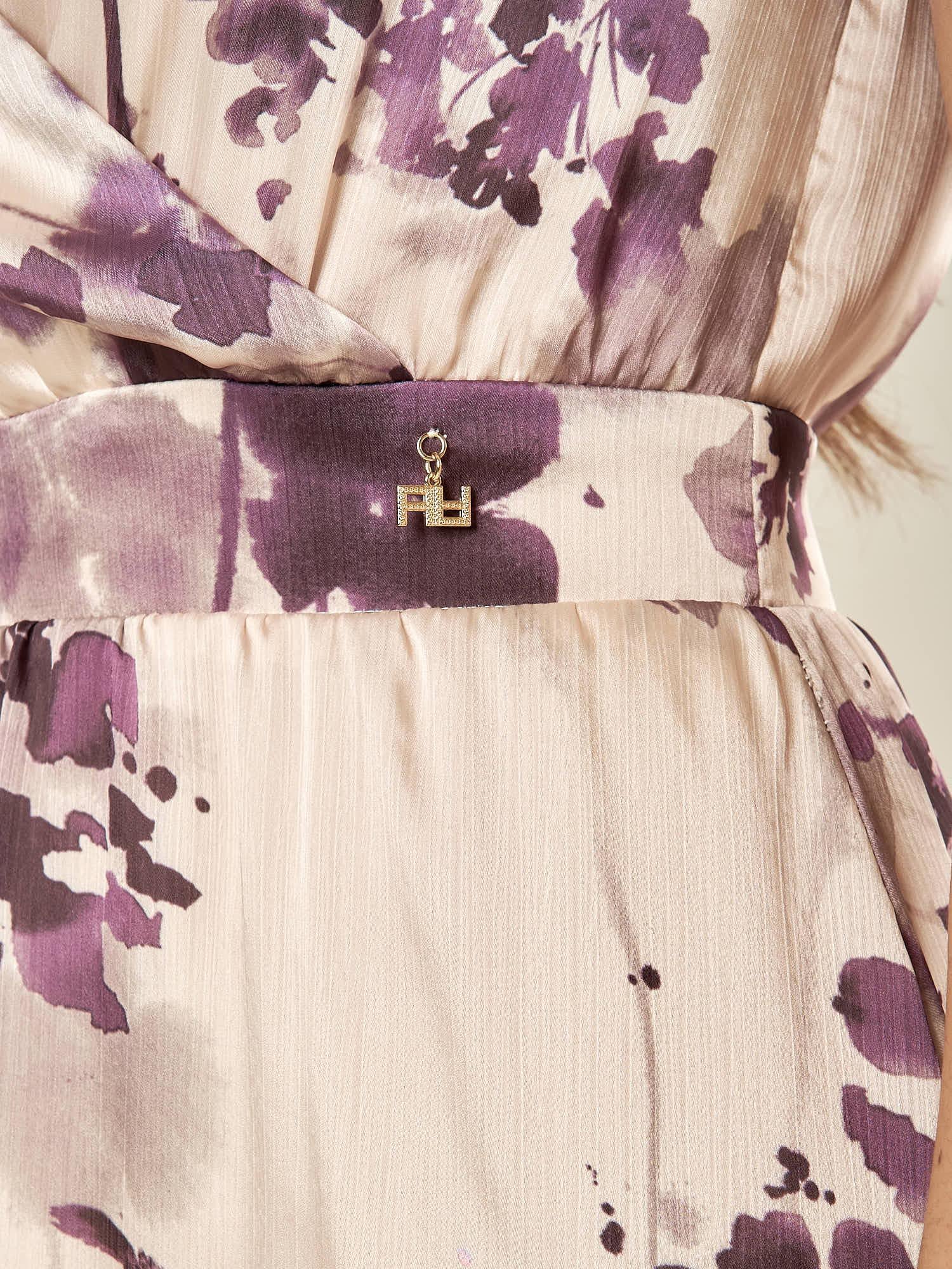 Abito lungo incrociato con scollo a V. AB003655 AVORIO/TROPEA ARTIGLI