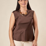 Top Donna in Raso  Eleganza Morbida per Ogni Occasione. TP1432 CIOCCOLATO LESLY