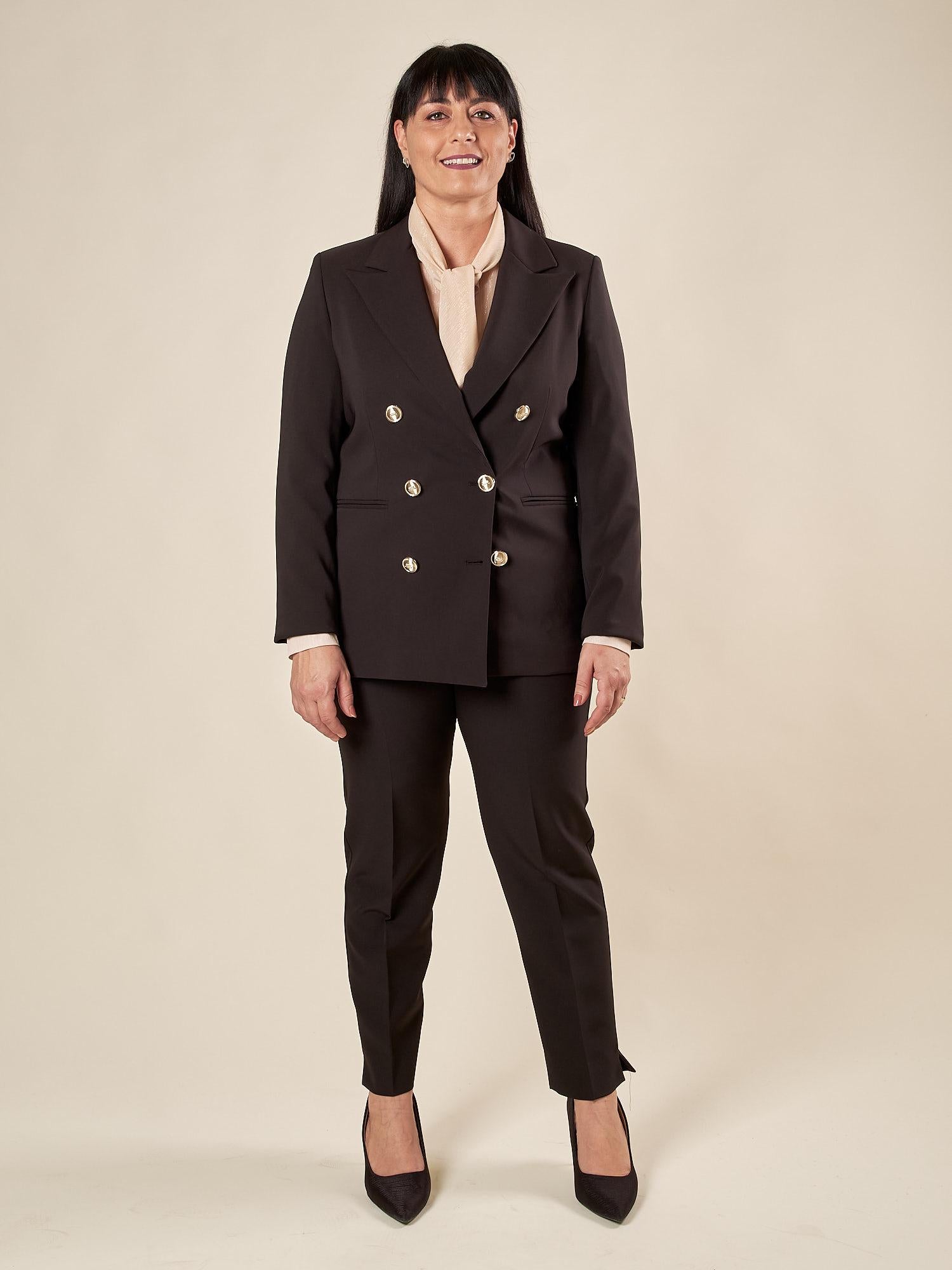 Giacca Donna Curvy doppiopetto in tessuto tecnico foderato con bottoni oro. F299YBFALICE NERO Lizalù