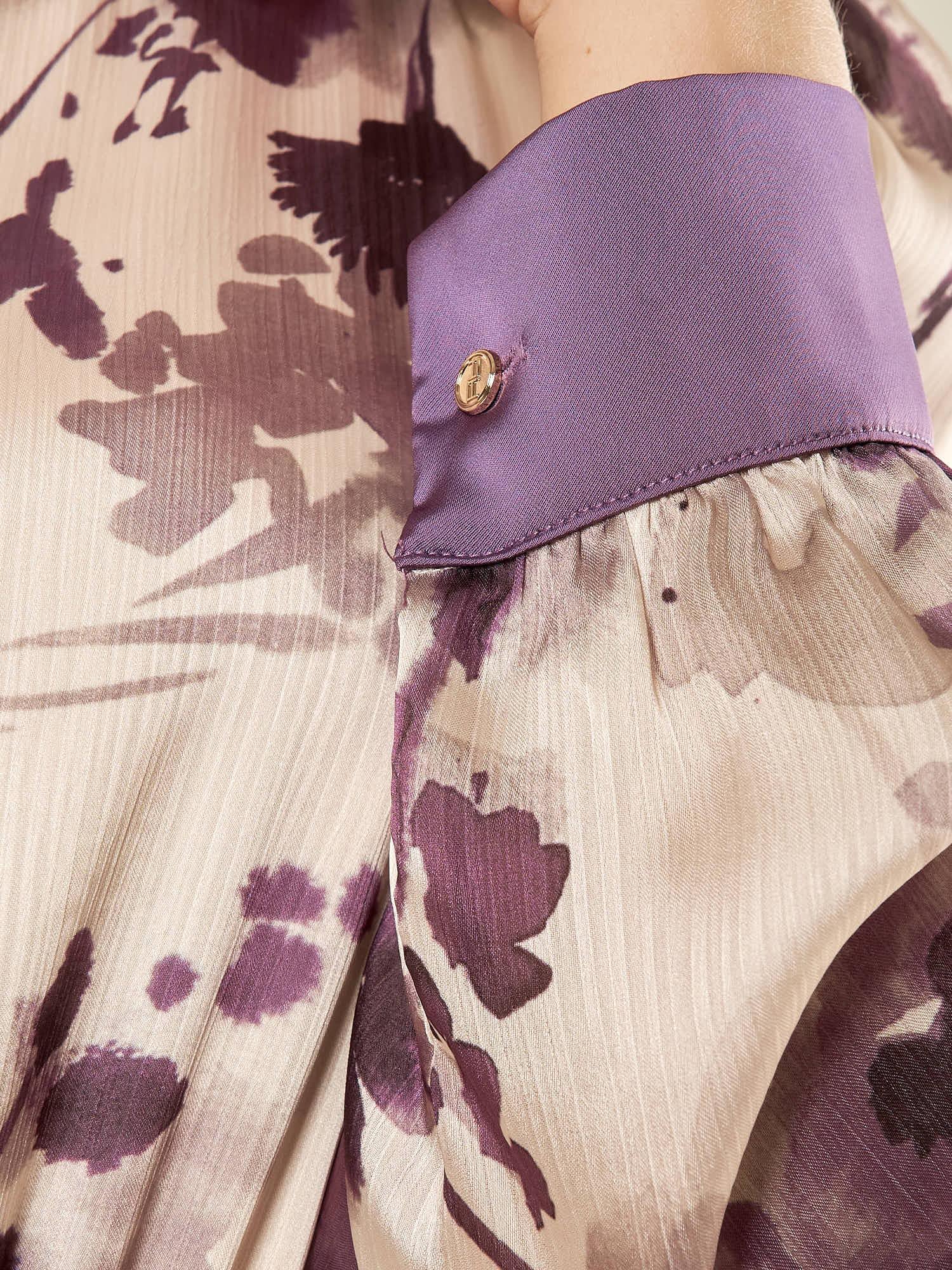 Abito donna corto in fantasia. Maniche lunghe, girocollo ed elastico in vita. AB003305 AVORIO/TROPEA ARTIGLI