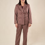 Giacca Donna Curvy doppiopetto in tessuto spigato con riga gessata. F646YBFDEMETRA AMARONE Lizalù