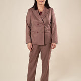 Giacca Donna Curvy doppiopetto in tessuto spigato con riga gessata. F646YBFDEMETRA AMARONE Lizalù