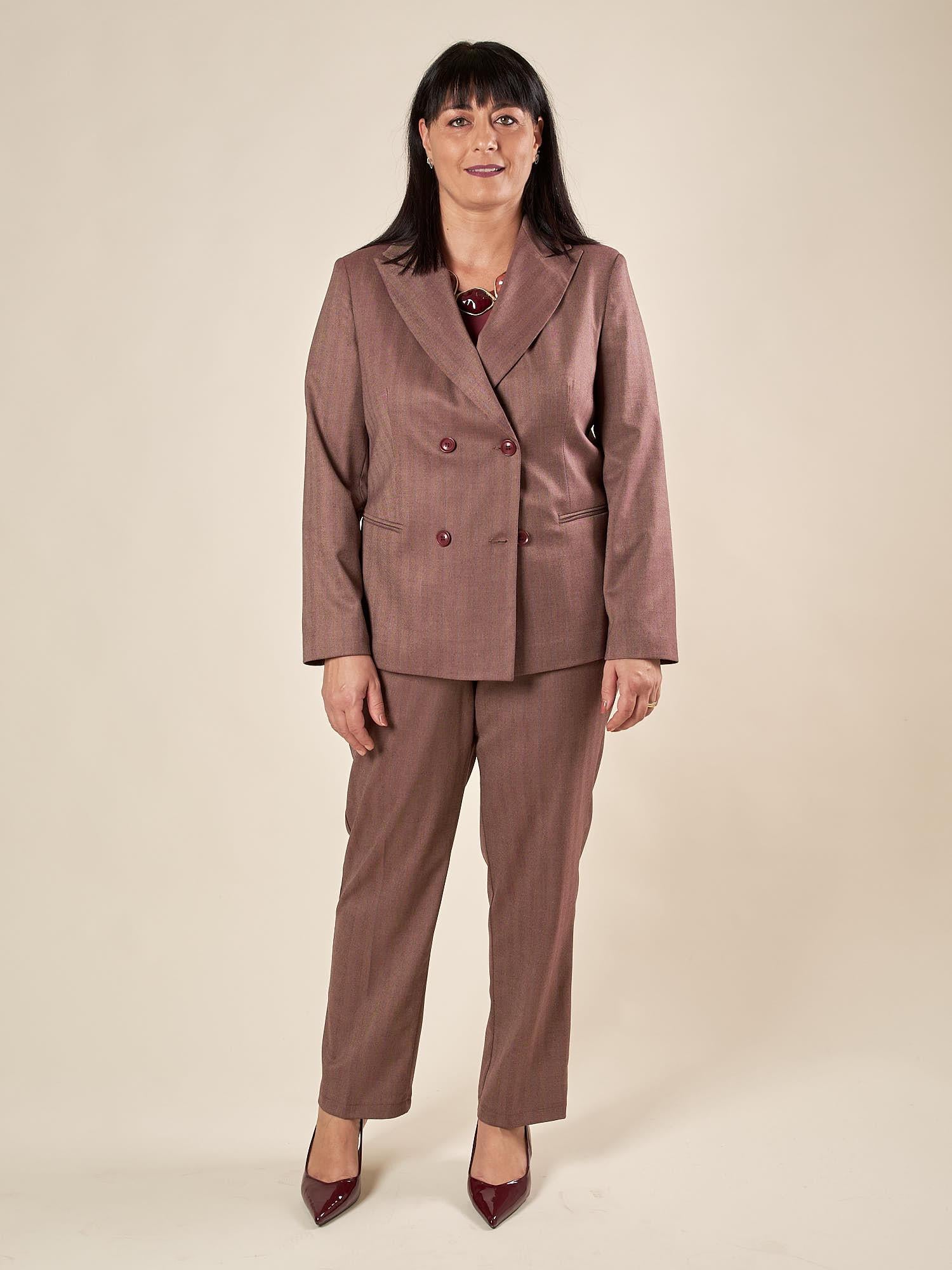 Giacca Donna Curvy doppiopetto in tessuto spigato con riga gessata. F646YBFDEMETRA AMARONE Lizalù