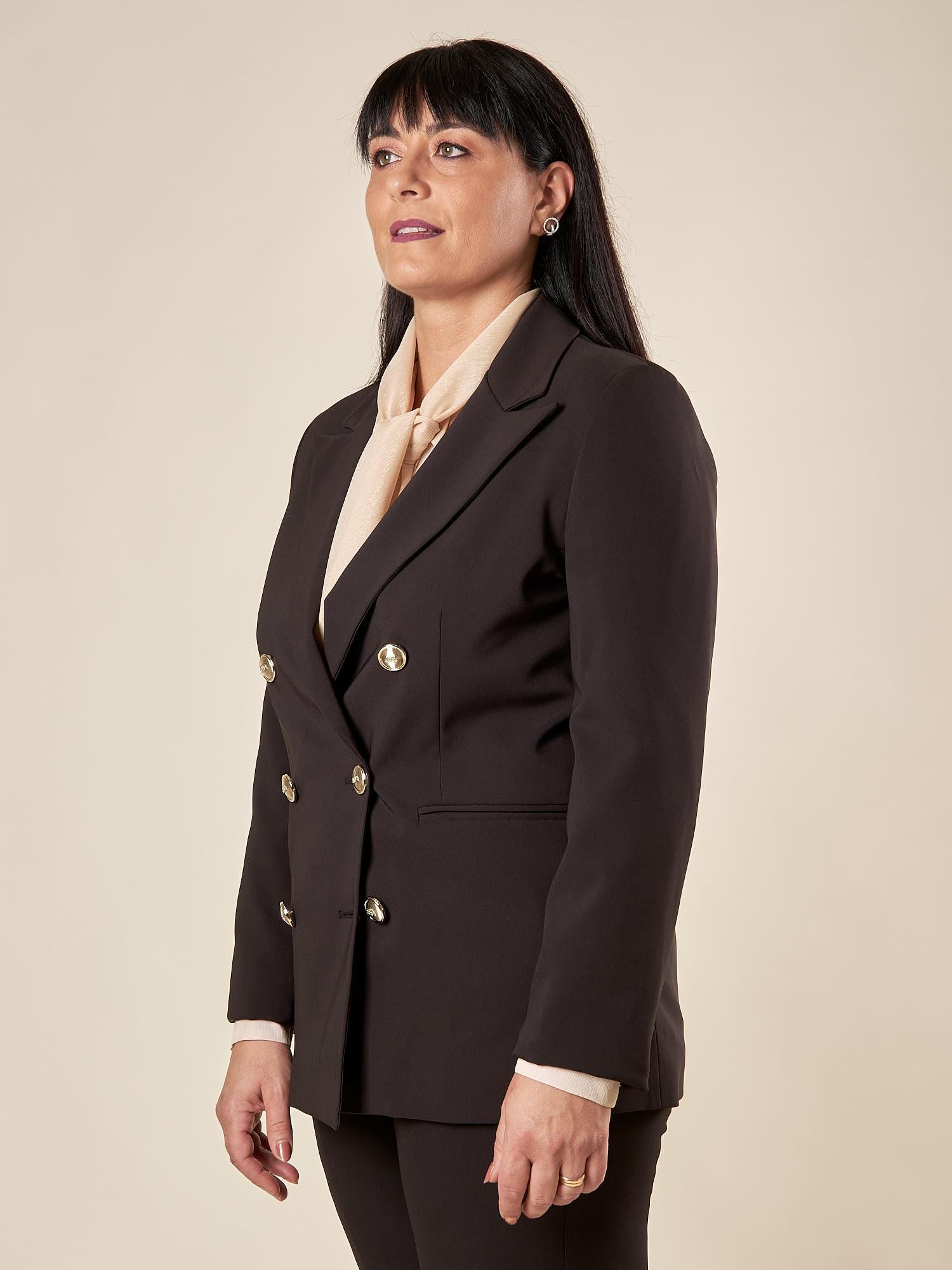 Giacca Donna Curvy doppiopetto in tessuto tecnico foderato con bottoni oro. F299YBFALICE NERO Lizalù