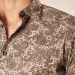 Camicia da Uomo Fantasia Jacquard  Manica Lunga con Collo Francese, Eleganza e Carattere. CI1286H FANGO HAMAKI-HO