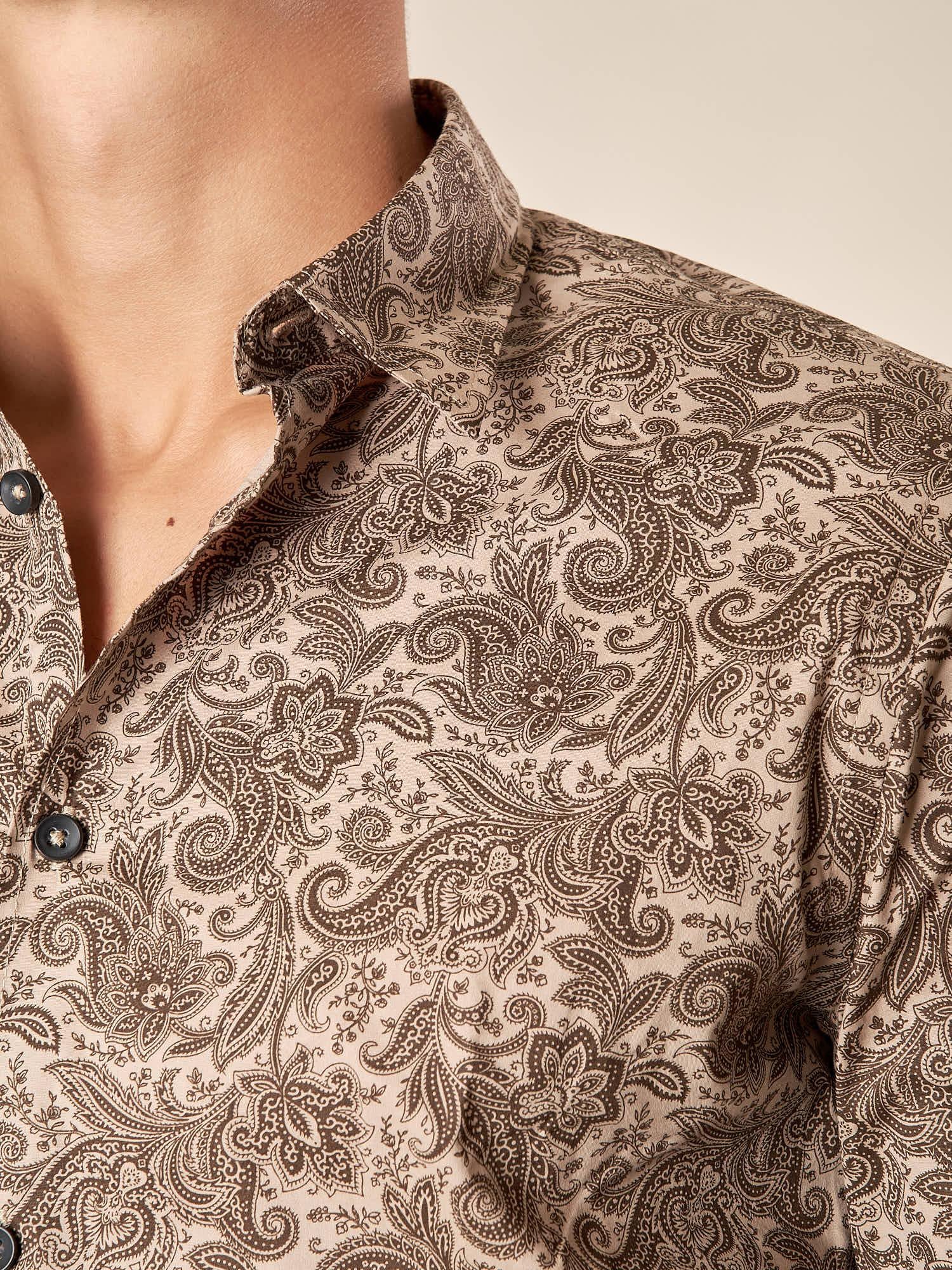 Camicia da Uomo Fantasia Jacquard  Manica Lunga con Collo Francese, Eleganza e Carattere. CI1286H FANGO HAMAKI-HO
