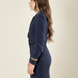 Abito donna doppiopetto con rever in raso e bottoni rivestiti. Eleganza senza tempo AB003477 BLU ARTIGLI