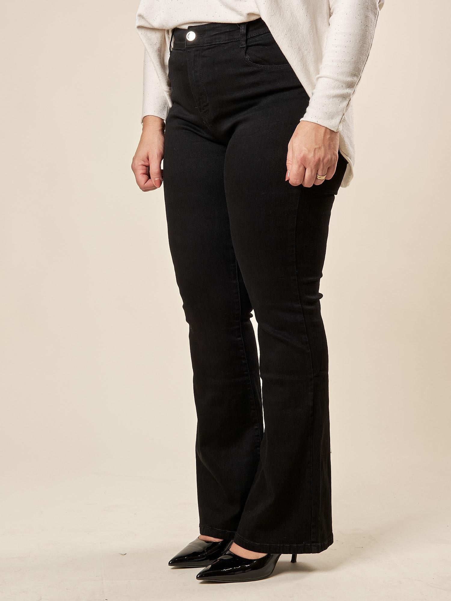 Pantalone Donna Curvy in Cotone Jeansato a Zampa con Effetto Push-Up e Cinque Tasche. F883YBFLZ1030 NERO Lizalù