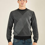 Maglia Uomo Invernale in Poly Wool Finezza 12 con Intarsi Rombi. CON4131225 BLACK CONSENSO