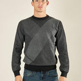 Maglia Uomo Invernale in Poly Wool Finezza 12 con Intarsi Rombi. CON4131225 BLACK CONSENSO