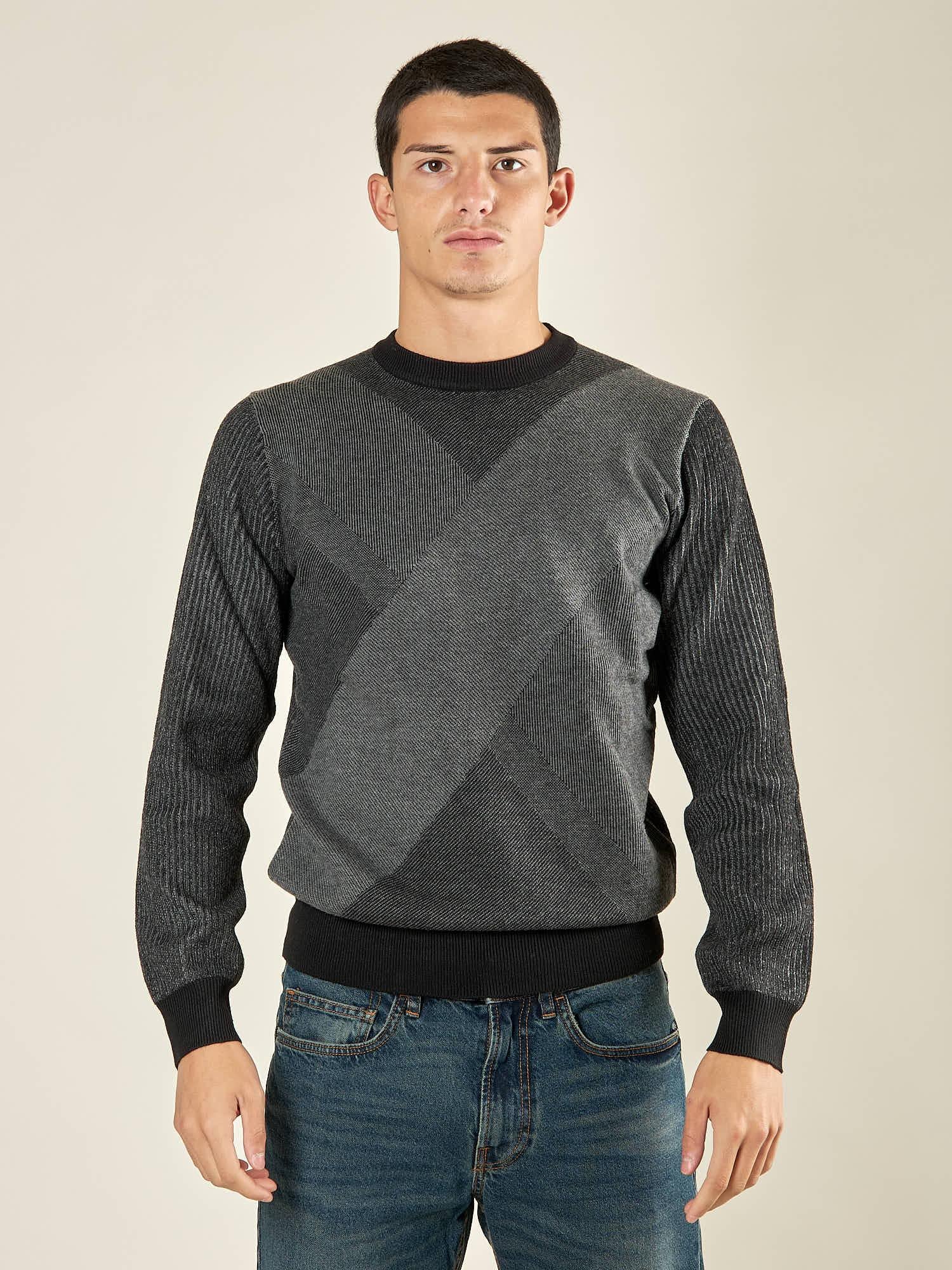 Maglia Uomo Invernale in Poly Wool Finezza 12 con Intarsi Rombi. CON4131225 BLACK CONSENSO