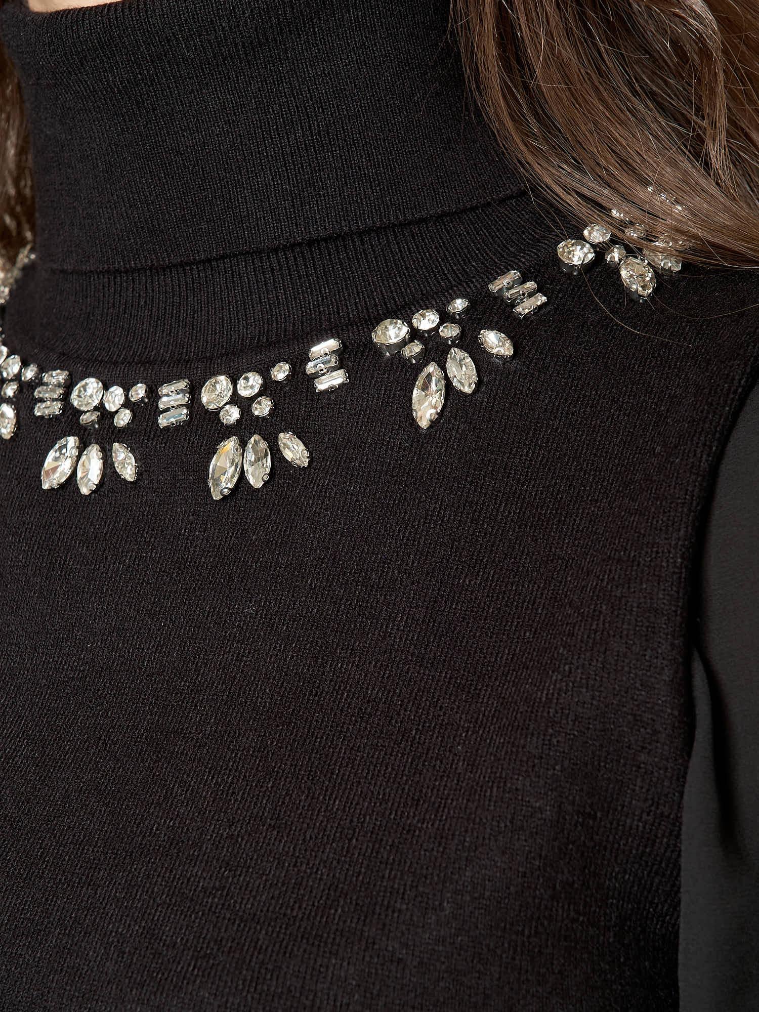 Maglia donna collo alto con pietre e maniche in georgette. MA003091 NERO ARTIGLI