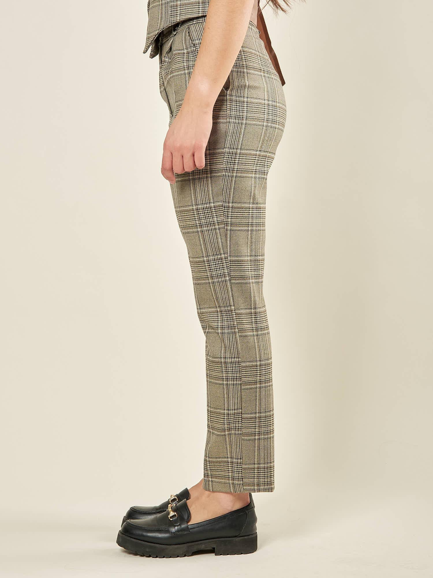 Pantalone donna in Principe di Galles. Eleganza sartoriale e vestibilità confortevole. PA003808 BEIGE/MORO ARTIGLI