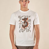 T-shirt da Uomo Manica Corta con Applicazione e Stampa  Tessuto Stretch per Comfort e Stile OE1F2W5T40 PANNA OVER-D