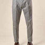 Pantalone da Uomo Gessato con Pence  Tasche allAmericana e Risvolto, Vestibilità Comoda OE1F2W5P24 GRIGIO OVER-D