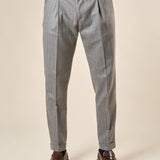 Pantalone da Uomo Gessato con Pence  Tasche allAmericana e Risvolto, Vestibilità Comoda OE1F2W5P24 GRIGIO OVER-D