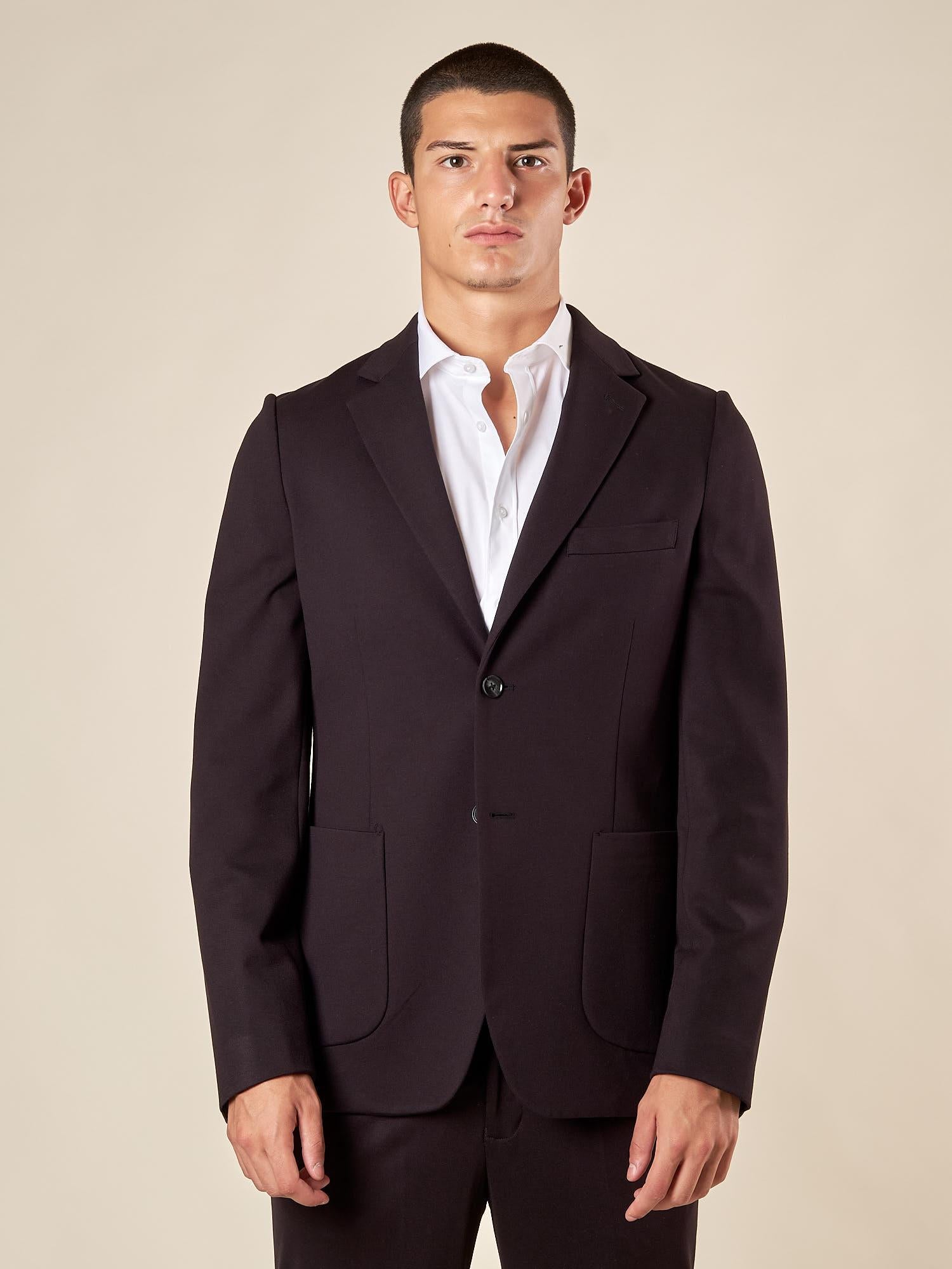 Giacca da Uomo in Tessuto Punto Milano  Comfort Elegante con Tasche a Toppa. GAI1621H NERO HAMAKI-HO