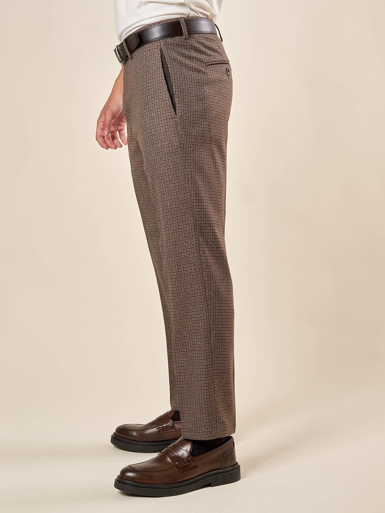 Pantalone da Uomo Tapered Fit Fantasia Quadrettino  Eleganza Casual con Tasche in Cucitura OE1F2W5P42 MORO OVER-D