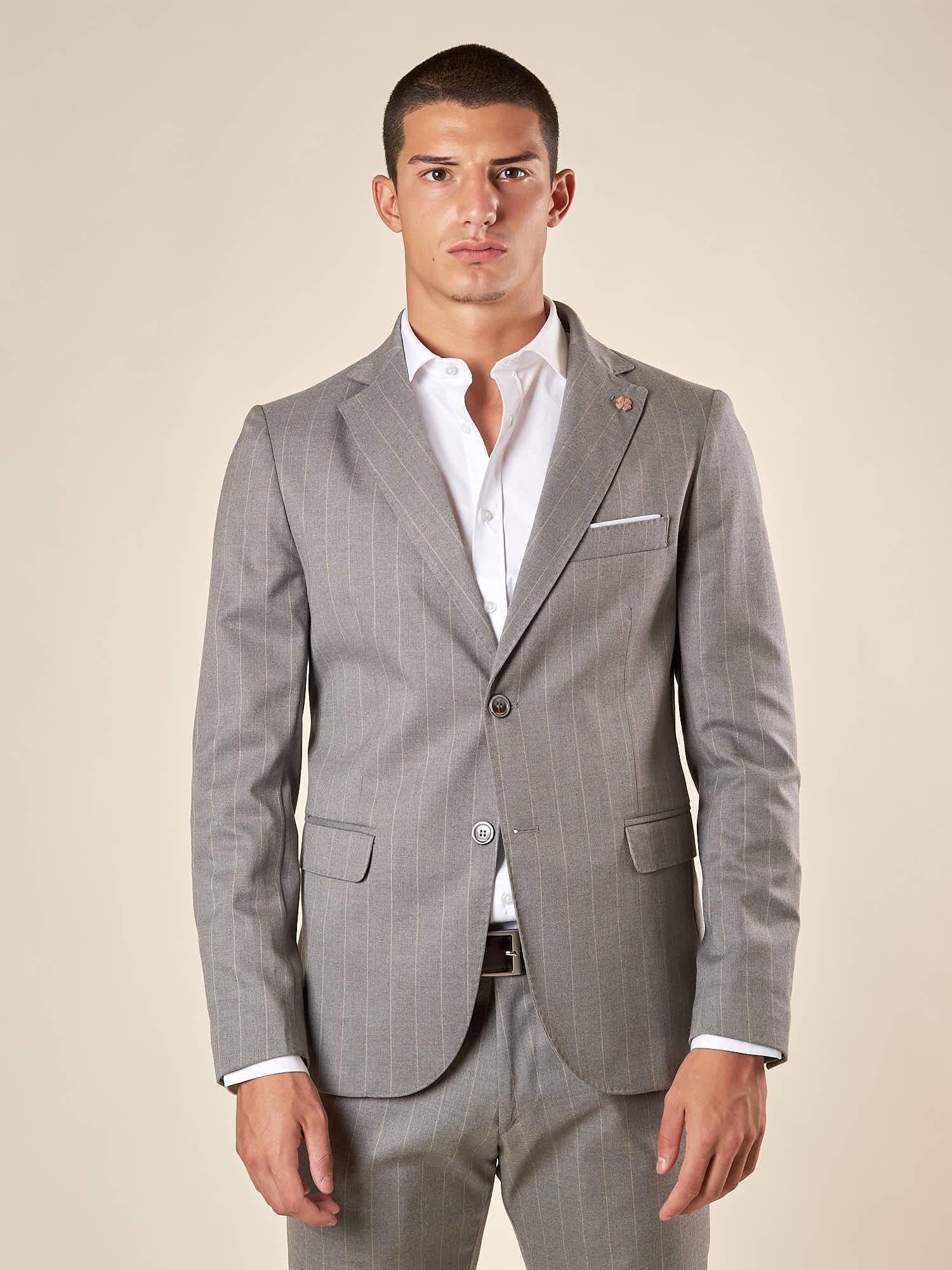 Abito da Uomo Gessato  Giacca Foderata con Pattine e Pantalone con Tasche allAmericana, Vestibilità Regular OC1F2W5A03 GRIGIO OVER-D