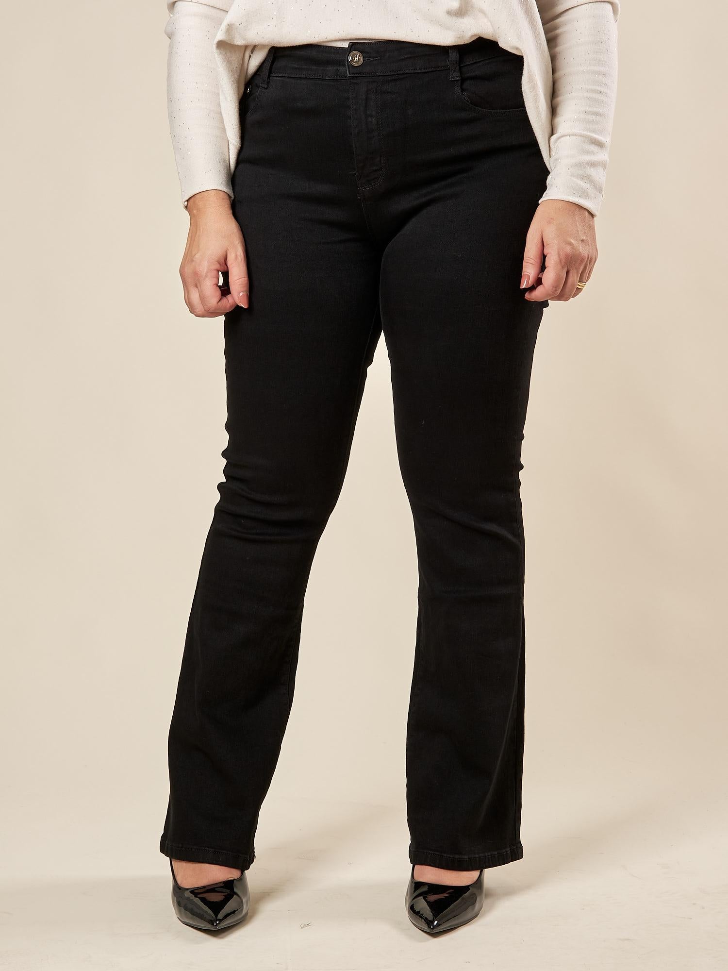 Pantalone Donna Curvy in Cotone Jeansato a Zampa con Effetto Push-Up e Cinque Tasche. F883YBFLZ1030 NERO Lizalù