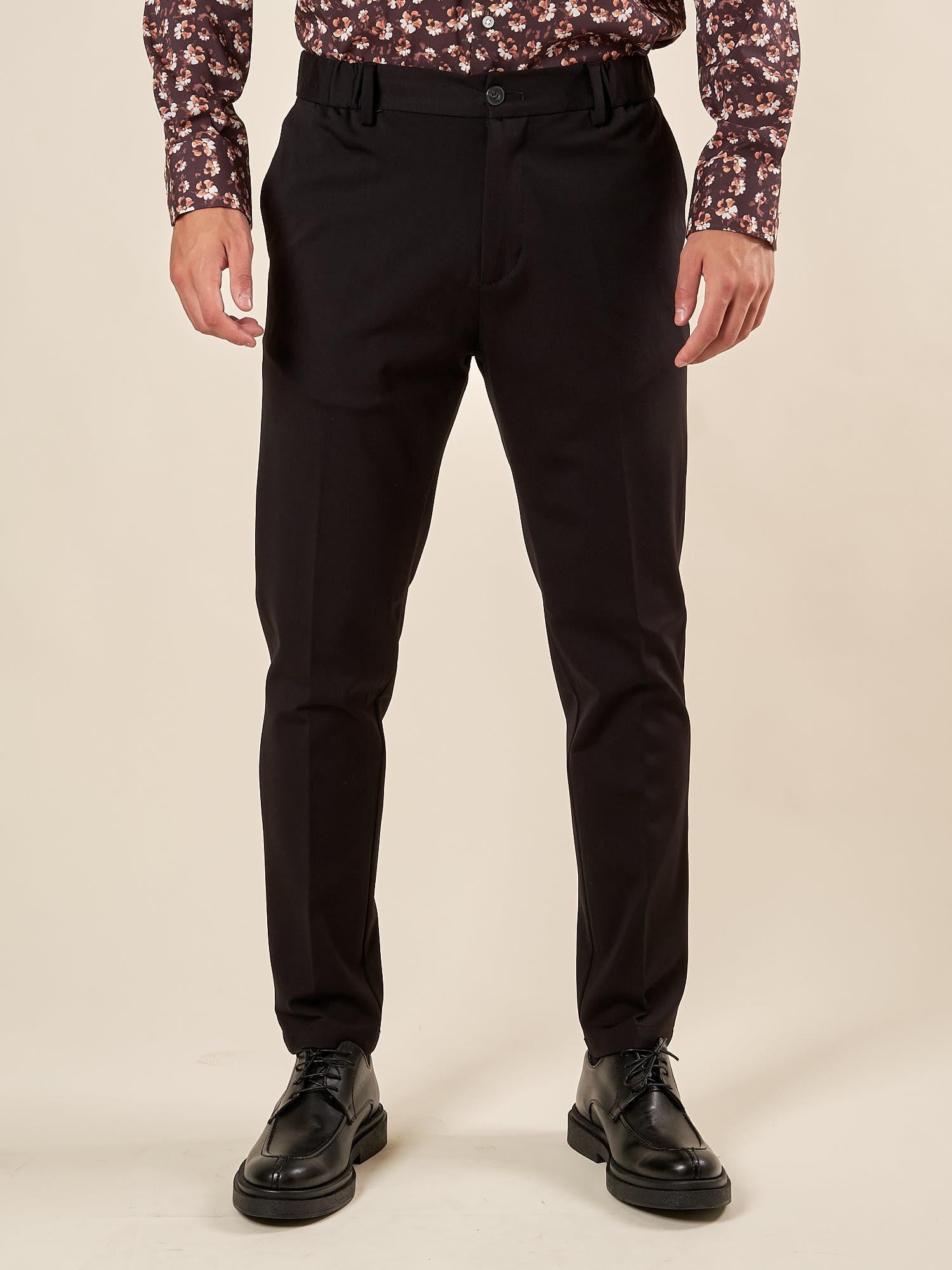 Pantalone da Uomo in Punto Milano Tasche allAmericana Passacinta ed Elastico Dietro per Comfort e Stile. OE1F2W5P26 NERO OVER-D