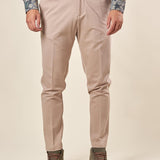 Pantalone da Uomo in Punto Milano Tasche allAmericana Passacinta ed Elastico Dietro per Comfort e Stile. OE1F2W5P26 BEIGE OVER-D