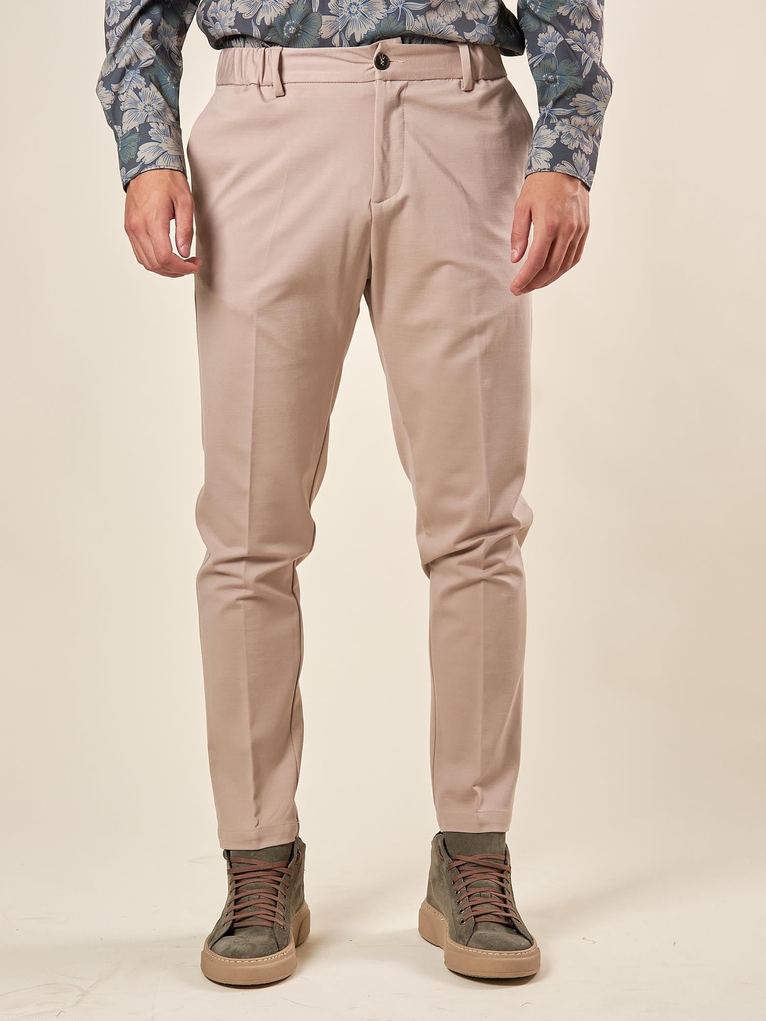 Pantalone da Uomo in Punto Milano Tasche allAmericana Passacinta ed Elastico Dietro per Comfort e Stile. OE1F2W5P26 BEIGE OVER-D