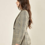 Giacca donna monopetto in Principe di Galles. Eleganza sartoriale e femminilità contemporanea. GI003812 BEIGE/MORO ARTIGLI