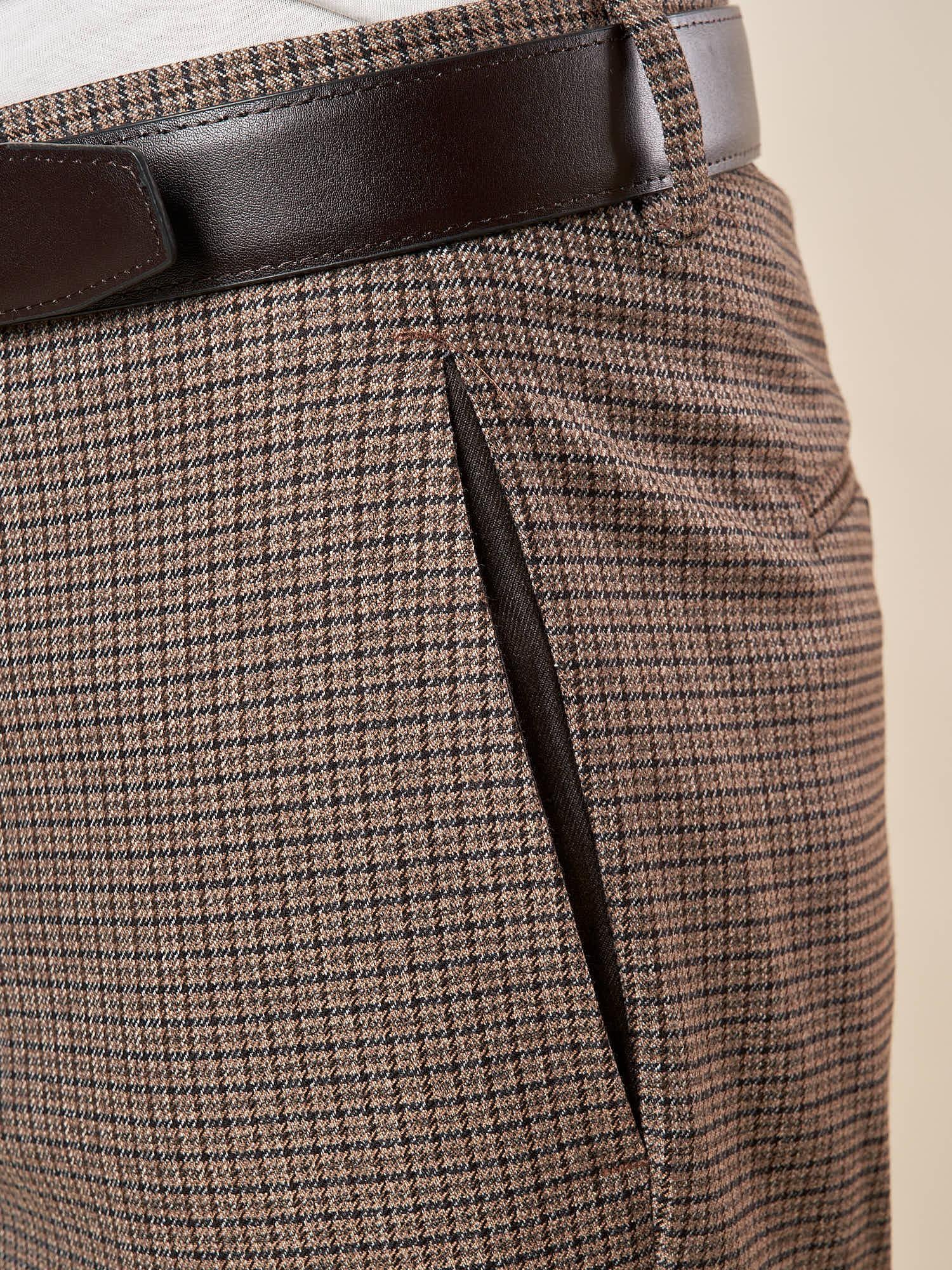 Pantalone da Uomo Tapered Fit Fantasia Quadrettino  Eleganza Casual con Tasche in Cucitura OE1F2W5P42 MORO OVER-D