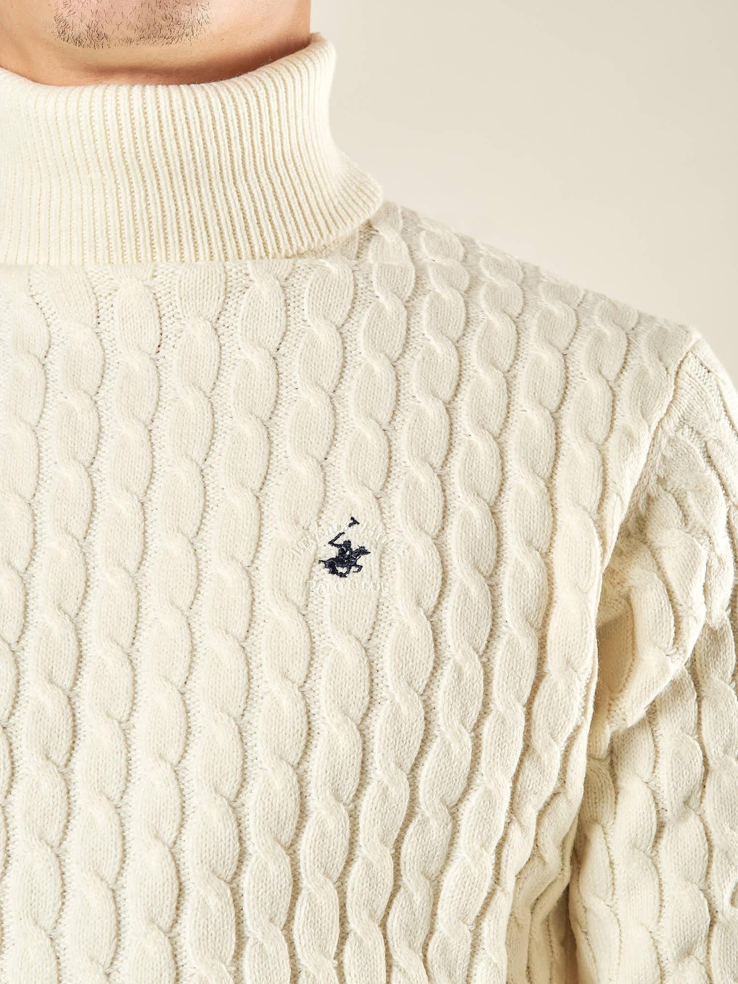 Maglia Uomo Invernale Dolcevita a Trecce. Eleganza e Comfort Termico. M431719 PANNA BEVERLY HILLS POLO CLUB