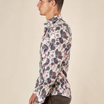 Camicia da uomo manica lunga in tessuto stretch fantasia. OE1F2W5C14 PANNA OVER-D