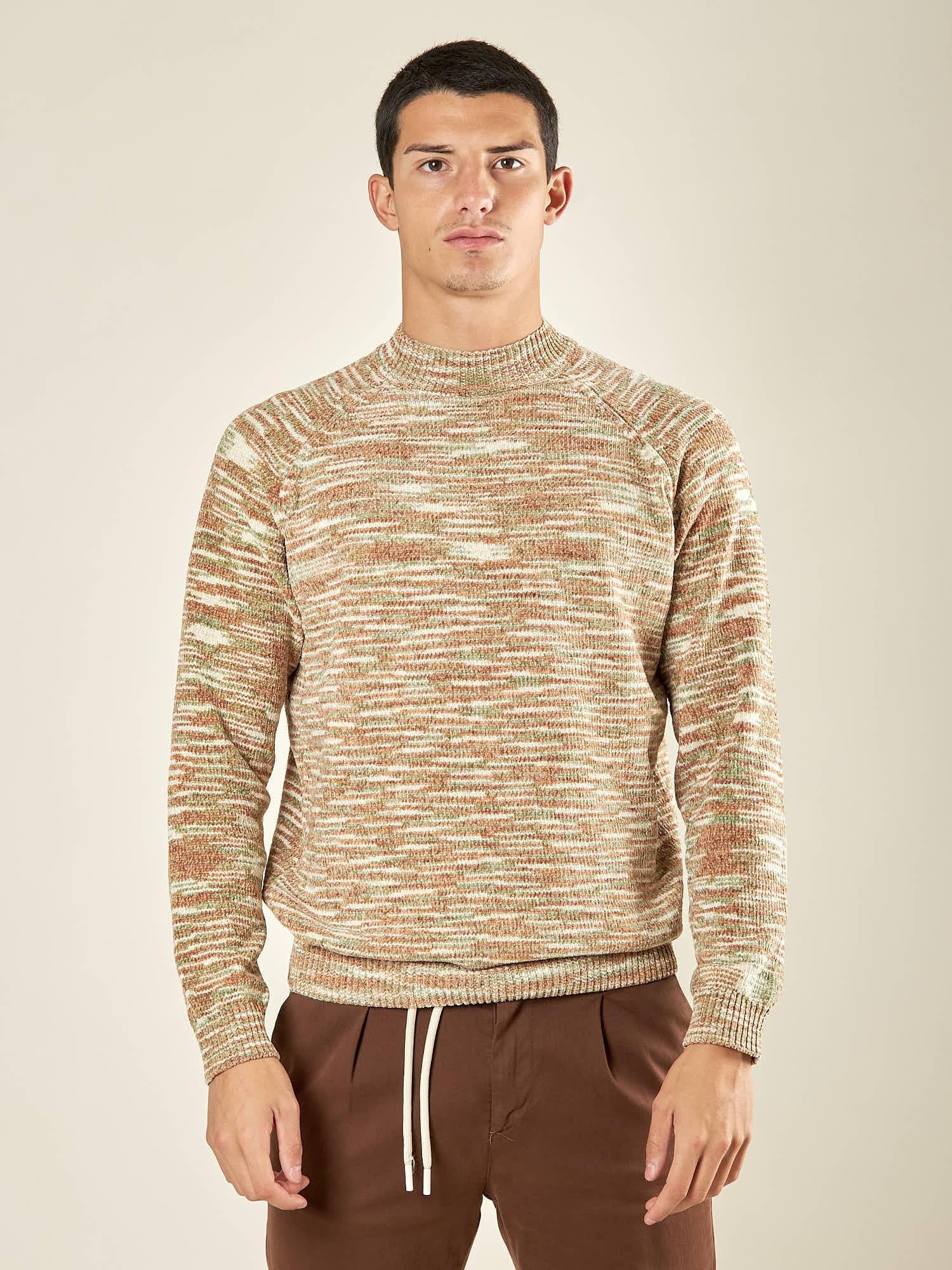 Maglia Uomo Manica Lunga Fantasia in Ciniglia con Girocollo Alto. Comfort e Stile Invernale. OE1F2W5M67 OLIVA OVER-D