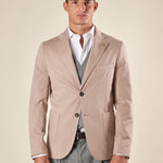 Giacca da Uomo Elegante in Tessuto Punto Milano  Due Bottoni, Tasche a Toppa. OE1F2W5G17 BEIGE OVER-D