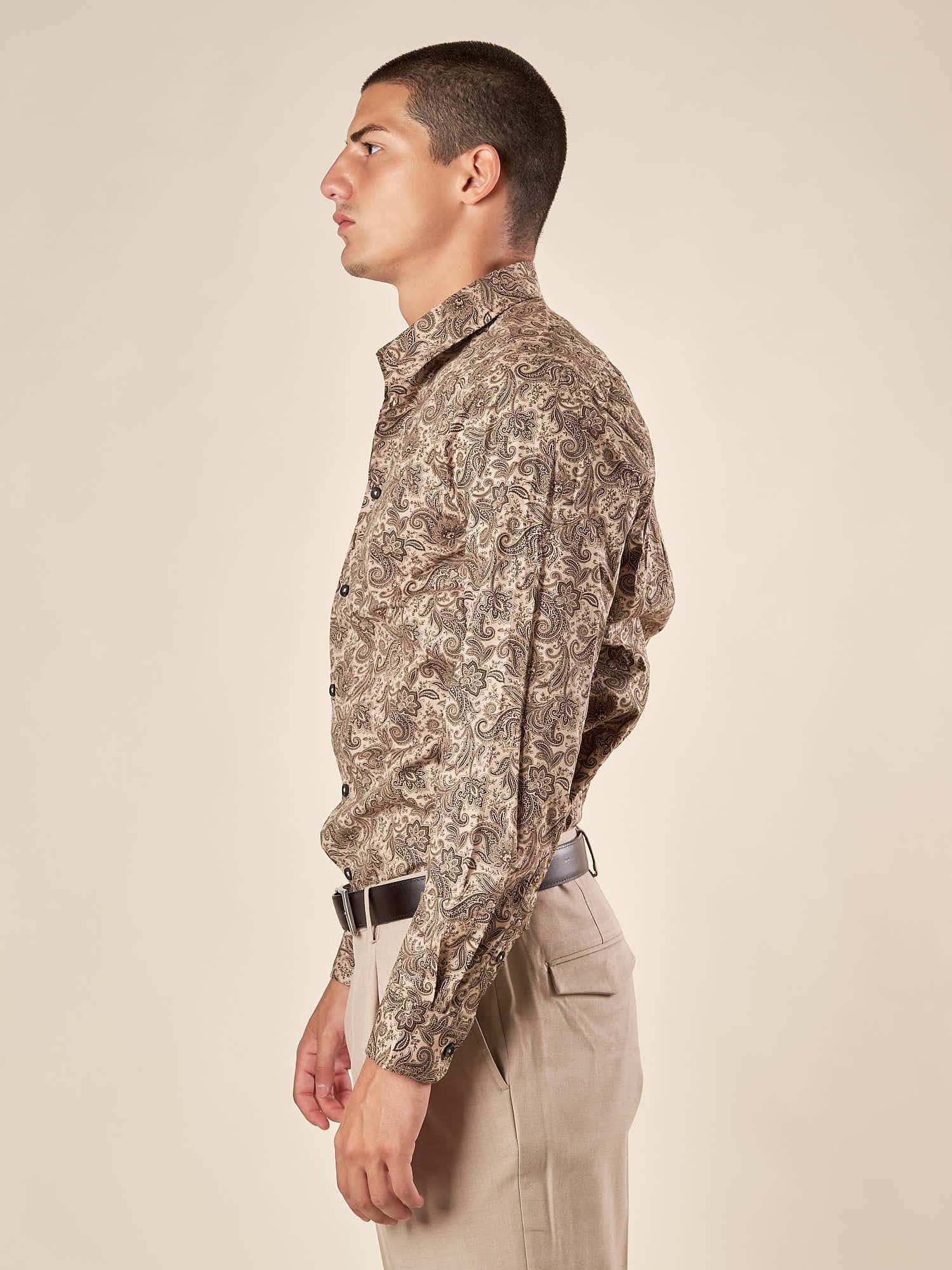 Camicia da Uomo Fantasia Jacquard  Manica Lunga con Collo Francese, Eleganza e Carattere. CI1286H FANGO HAMAKI-HO