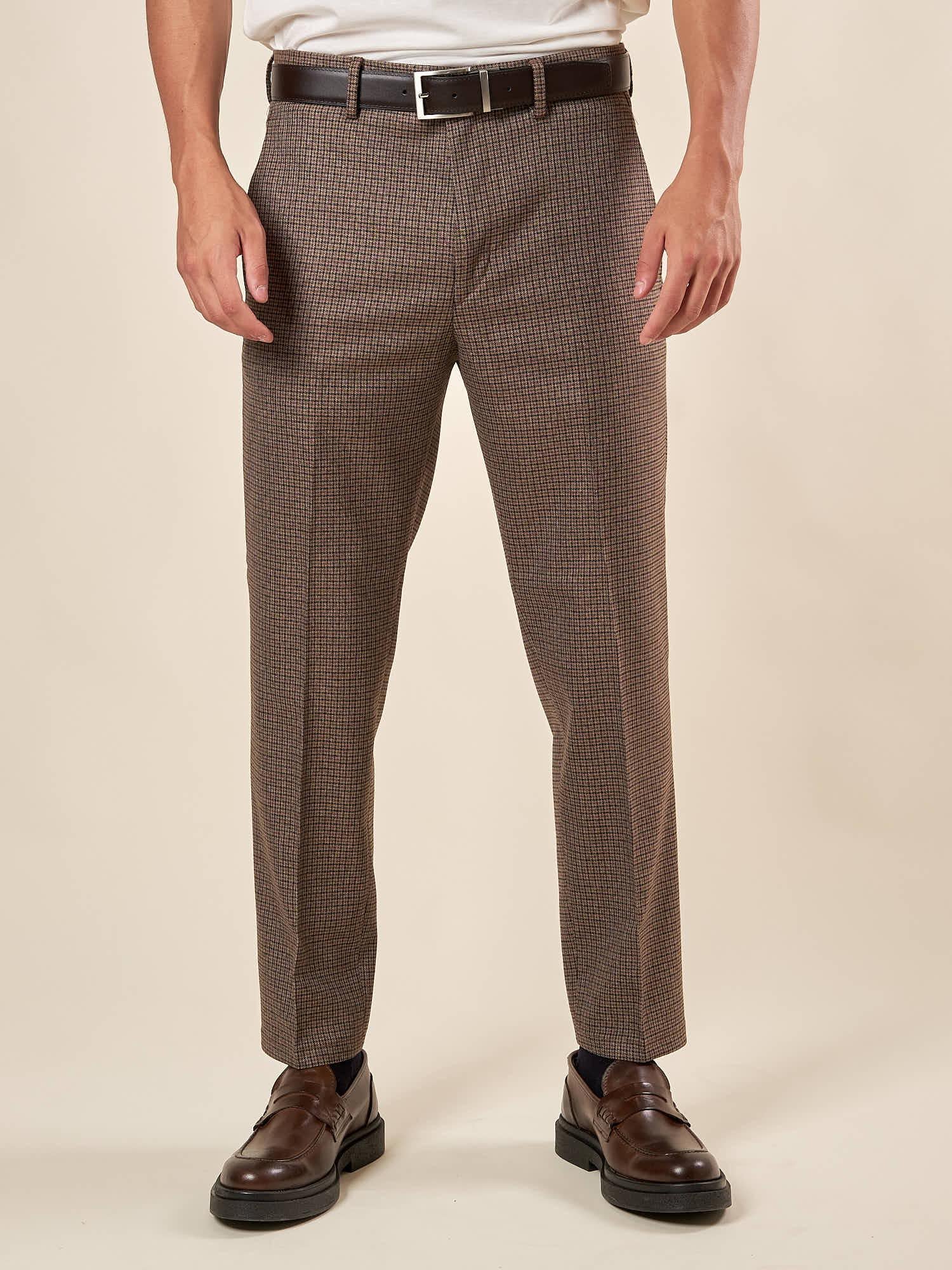 Pantalone da Uomo Tapered Fit Fantasia Quadrettino  Eleganza Casual con Tasche in Cucitura OE1F2W5P42 MORO OVER-D