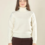 Maglia donna manica lunga con collo alto e applicazioni strass.  Eleganza brillante e comfort quotidiano. MA002800 AVORIO ARTIGLI