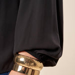 Blusa Donna Curvy Manica Lunga con Scollo a Barca e Risvolto  Vestibilità Svasata ed Elastico sui Polsi. F551YBFKIKI NERO Lizalù