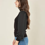 Maglia donna collo alto con pietre e maniche in georgette. MA003091 NERO ARTIGLI